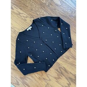 Madden Girl Black Pearl-Embellished Ribbed Cardigan